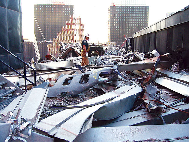 Flight 175 fuselage windows at World Trade Center Ground Zero wreckage